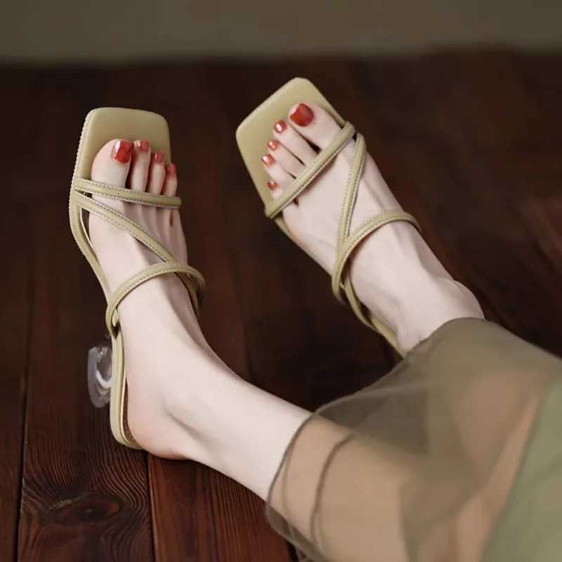 Summer Concise Fashion Women Sandals Thin Heels Narrow Band Peep Toe Slingback Sandals Lightweight Cross-Tied Lady K260311