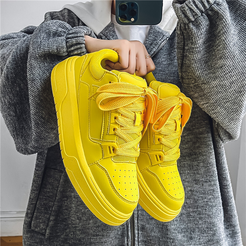 Men's Shoes Autumn Trendy Brand High-end Versatile Casual Yellow Sneakers Stylish Street Sports Thick-soled Height-increasing Loafers