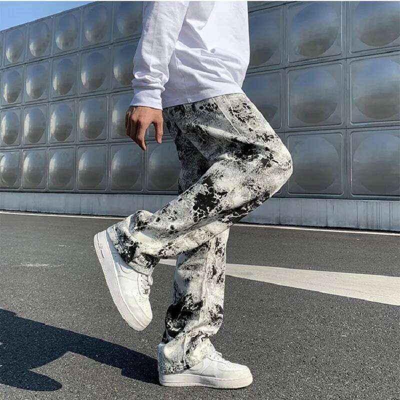 Printed jeans men Spring 2025Tie dye Jeans Fashion trend Denim Trousers Korean Style High Street Straight Hip Hop Jean Pants man Z260225