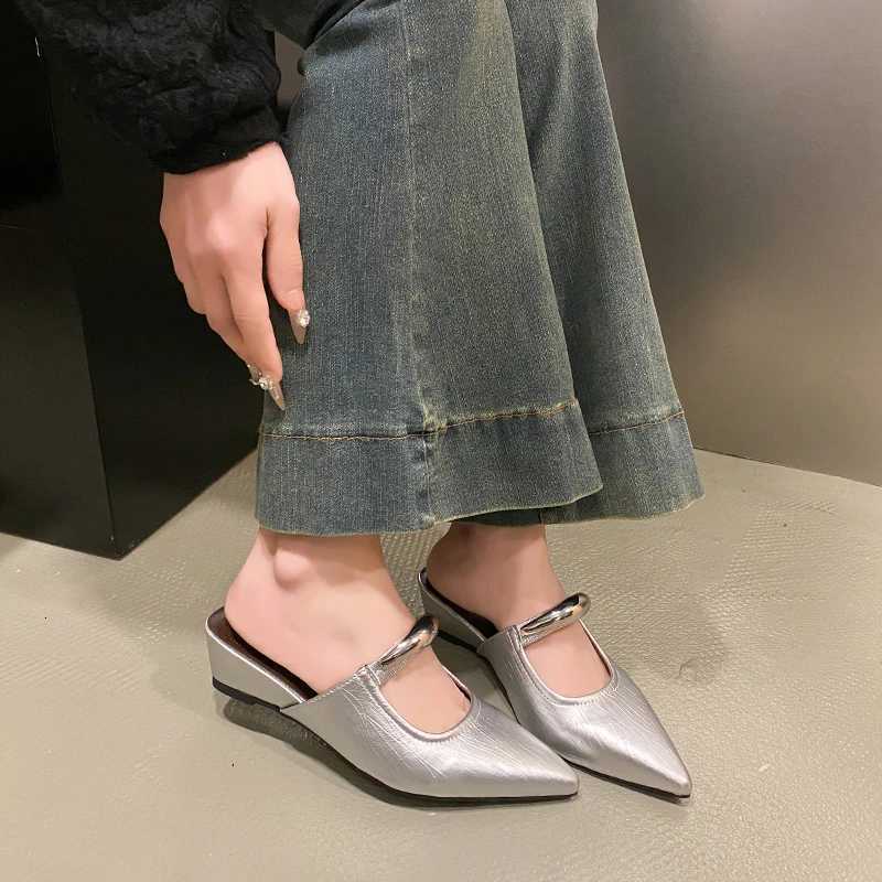 Elegant Womens Wedges Pointed Toe Mules Shoes Woman 2025 Trend Slingback Dress Fashion Sandals Mujer Zapatos K260311