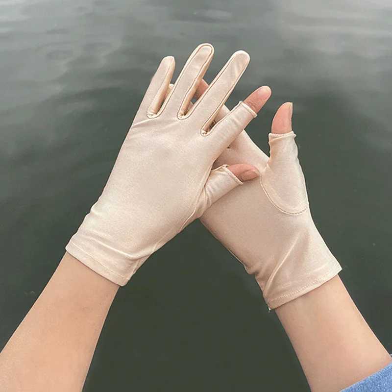 Beige Black Summer Women Gloves Outdoor Sport Breathable Thin Semi-Finger Driving Gloves Sunscreen Fingerless Elasticity Gloves M260311