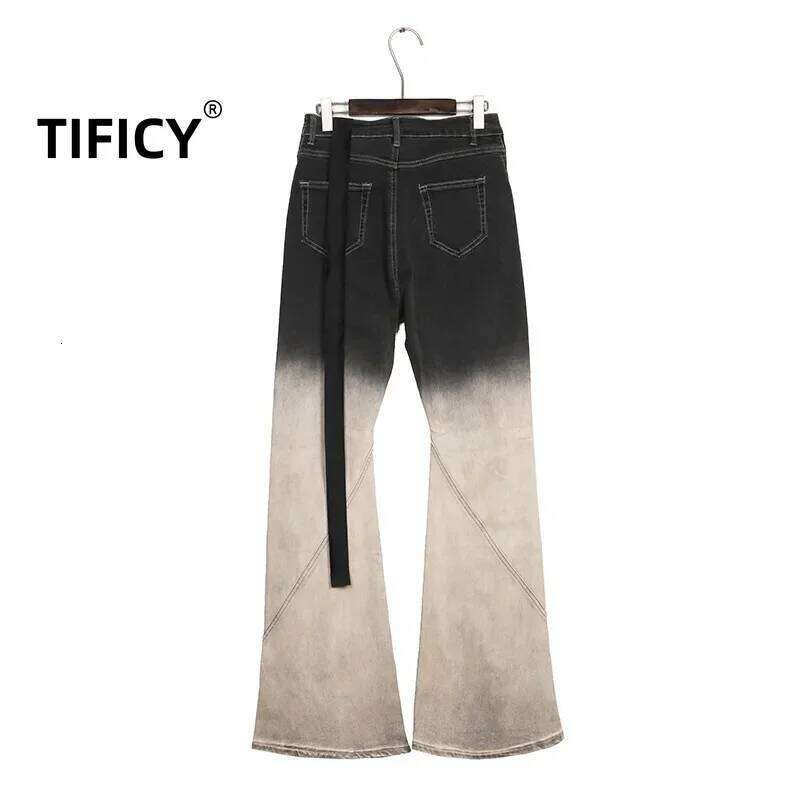 High Street Denim Men's Dark RO New Gradient Vintage Stacking Horn Micro Flared Jeans Pants Z260225