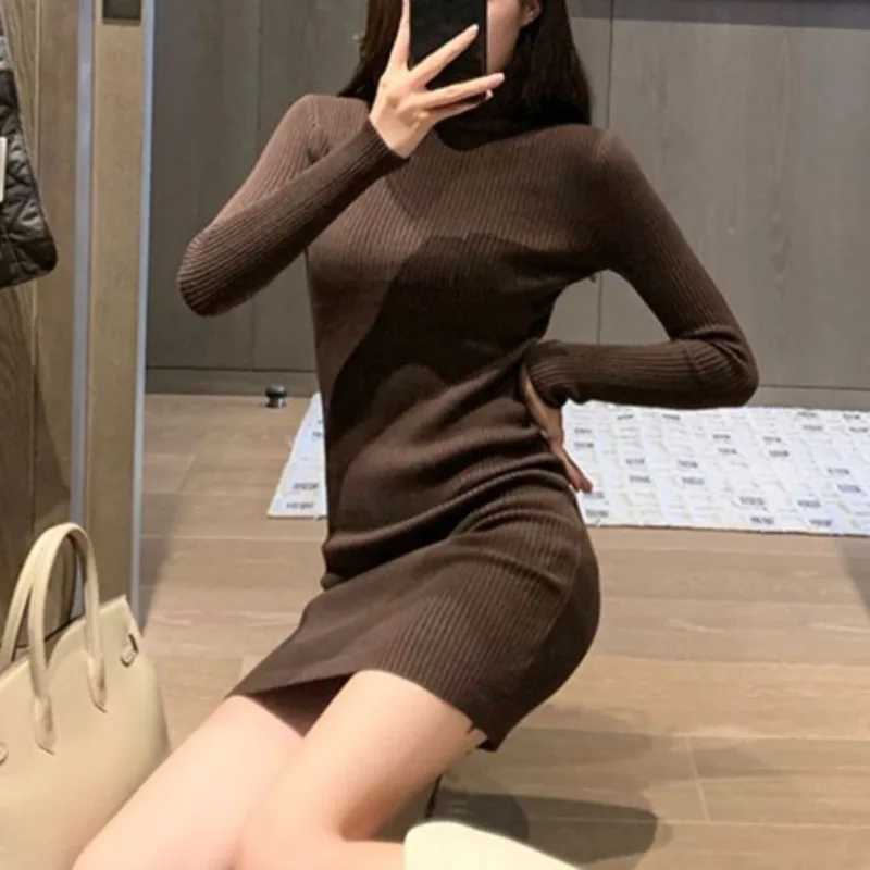 Turtleneck Sweater Knitted Womens Autumn and Winter 2023 New Solid Color Versatile Slim Fit Bottom Wrapped Long Sleeved Dress M260311