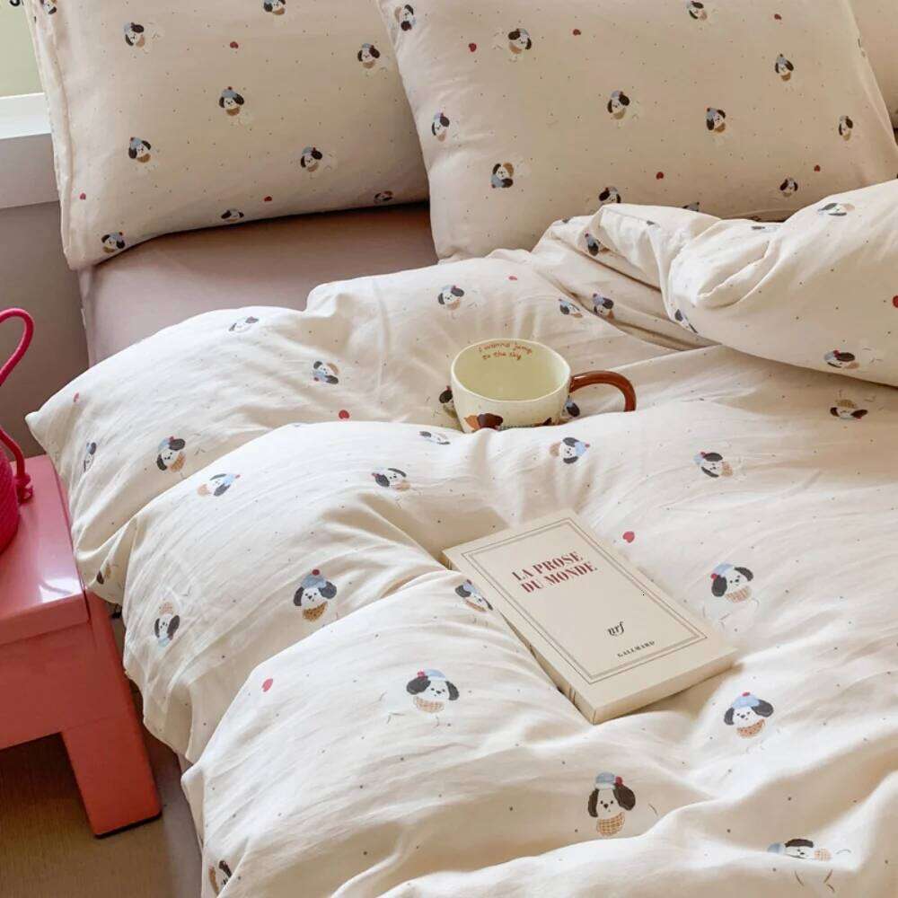 Class A Bedding Floral Style Linen Soft Knitted Double Yarn Four-Piece Quilt Cover Set Bed Sheets Gift for Home H260311