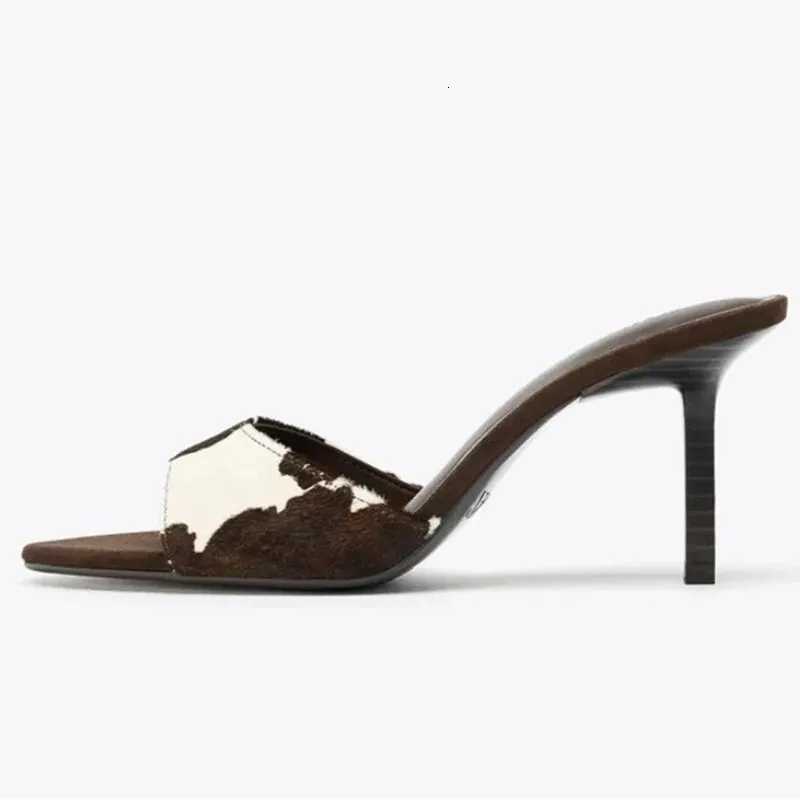 Suede Design Thin Heels Women Elegant High Heels Slide Female Summer Fashion Sandals Ladies Pantuflas Mujer K260311