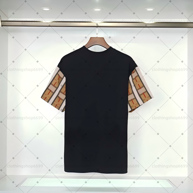 Men's T-shirt designer printed patchwork shirt fashionable casual men's pure cotton round neck men's T-shirt daily wear British men's outdoor shirt