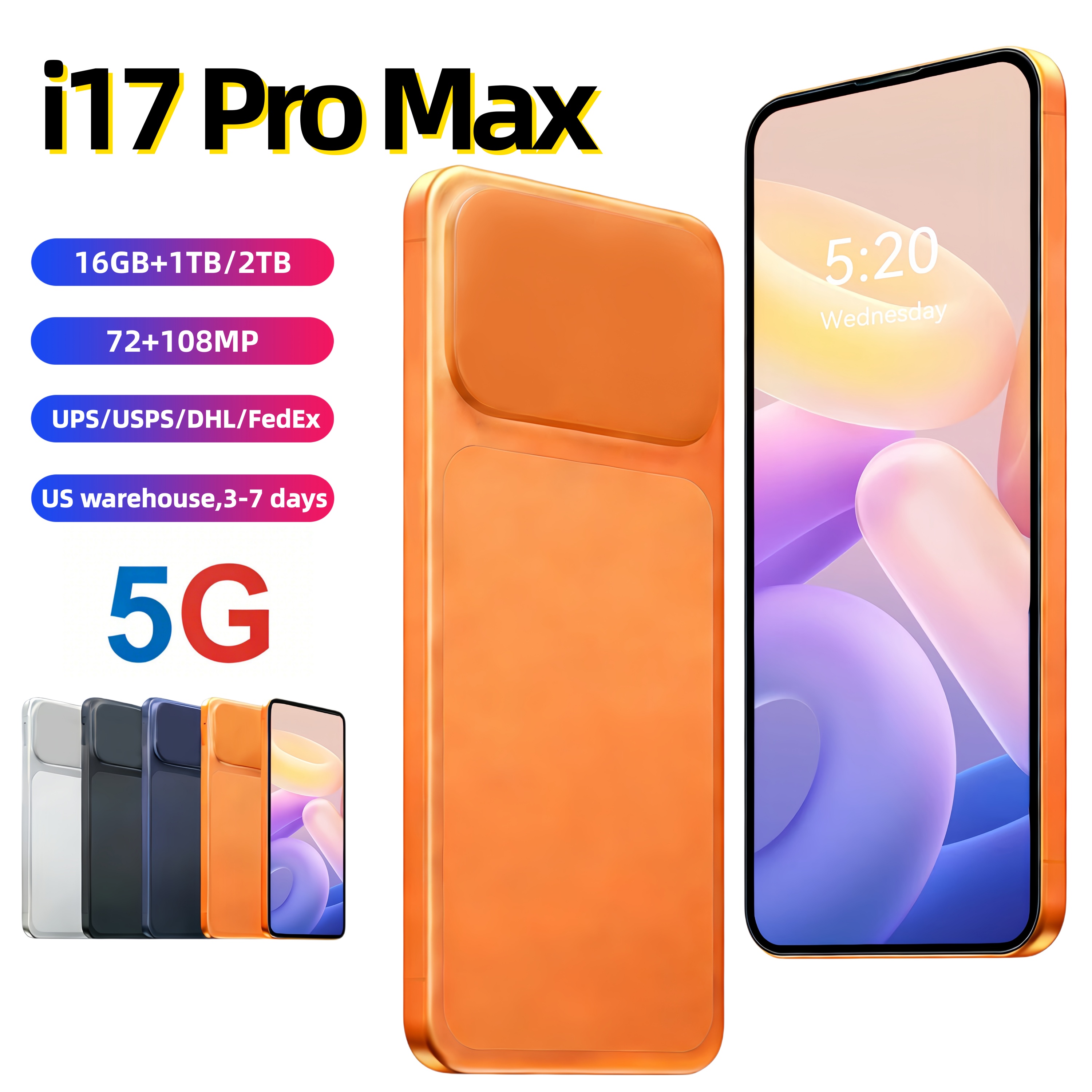 i16 i17 Pro Max 5G Cell Phones 16GB+1TB 6.9 Inch Smartphone Mobile Phone 16+2TB Camera 72MP 108MP Face ID Android Smartphones HD display phone custom box