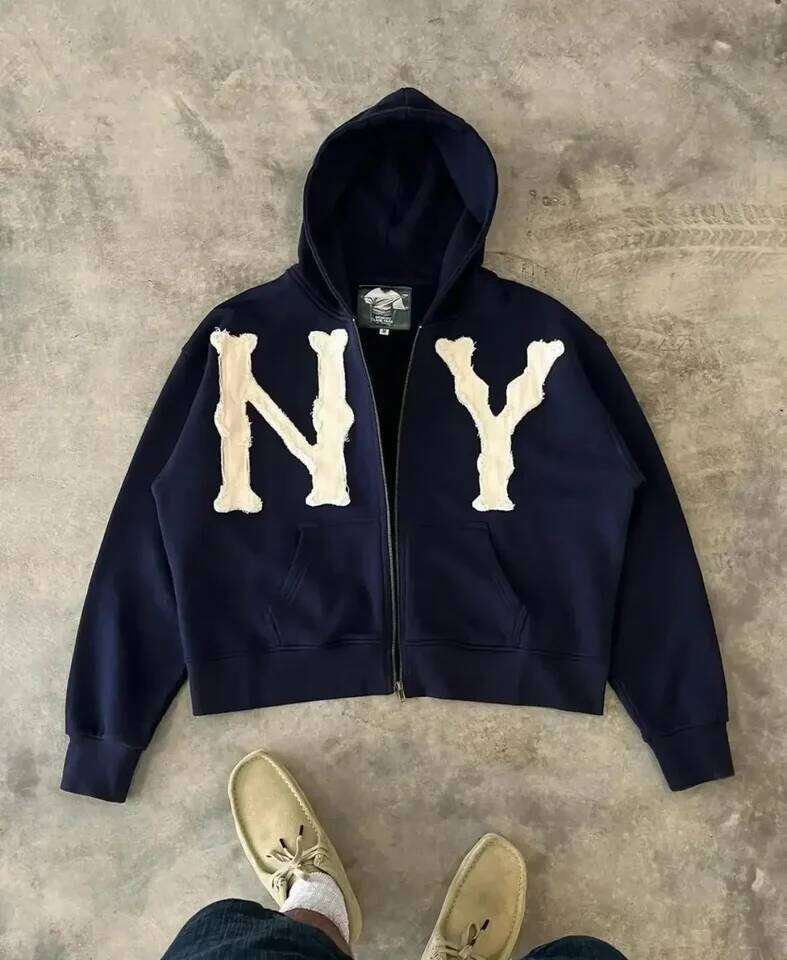 European and American Trendy Brand Fashion Jacket Letter Embroidered Oversized Hoodie Men Y2k Harajuku Retro Zipper Sweatshirt 26H0311