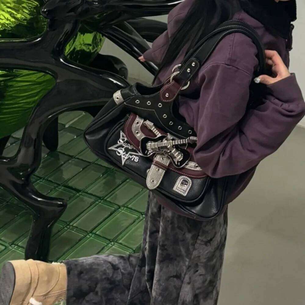 JIAERDI Gothic Punk Y2k Women Harajuku Aesthetic Leather Patchwork Casual Handbag Female Vintage Black Shoulder Bags Chic XJ260311