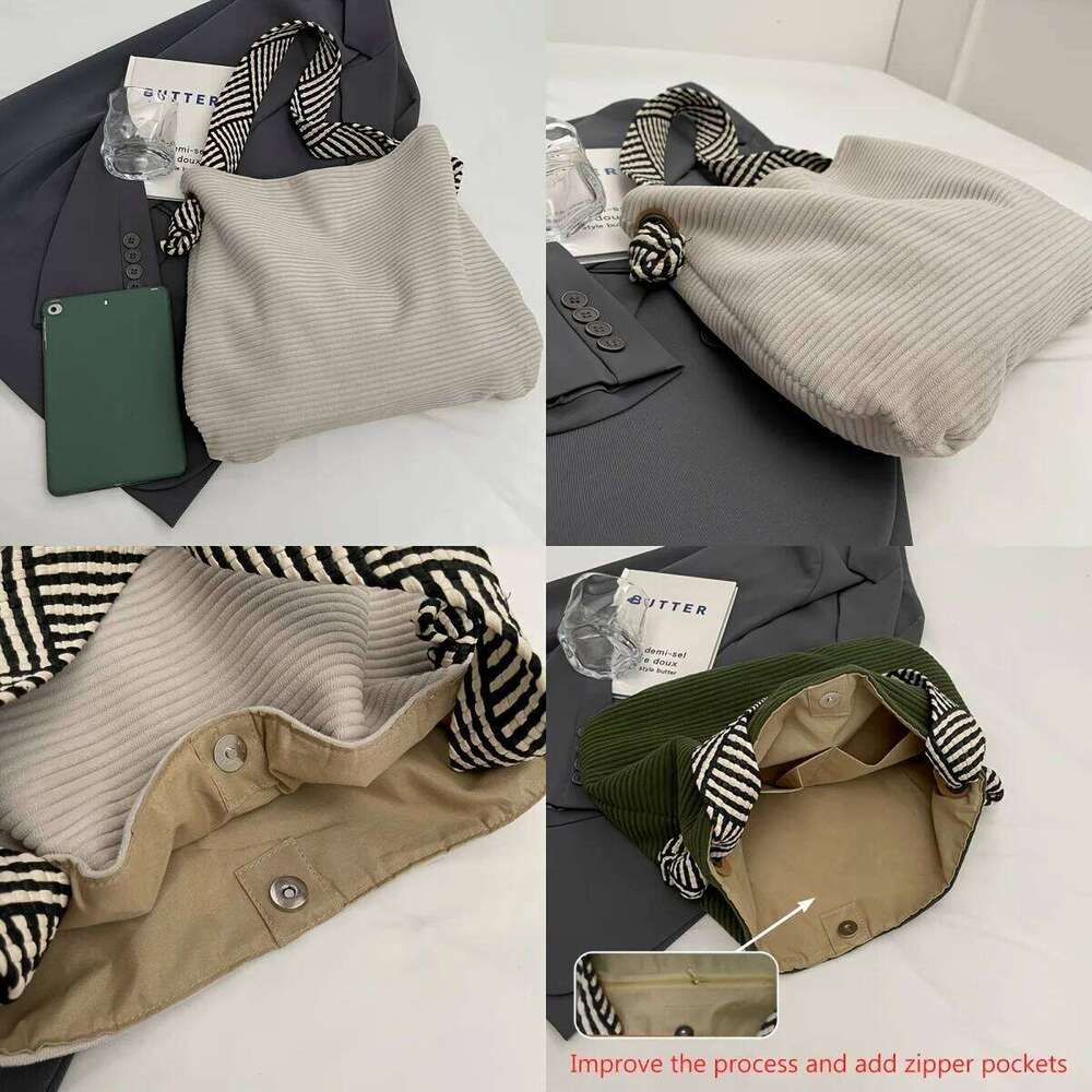 Large Capacity Corduroy Tote Women's Fashion Casual Handbag Shoulder Bag, Daily Commute Coin Shopping Phone Pouch XJ260311