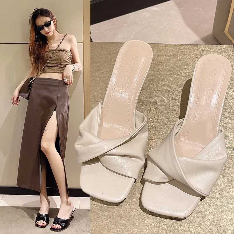 Sexy Pointed Toe Mule High Heels Women Slipper Fashion Mixed Color Slip On Slides Summer Party Stripper Sandal Shoes K260311