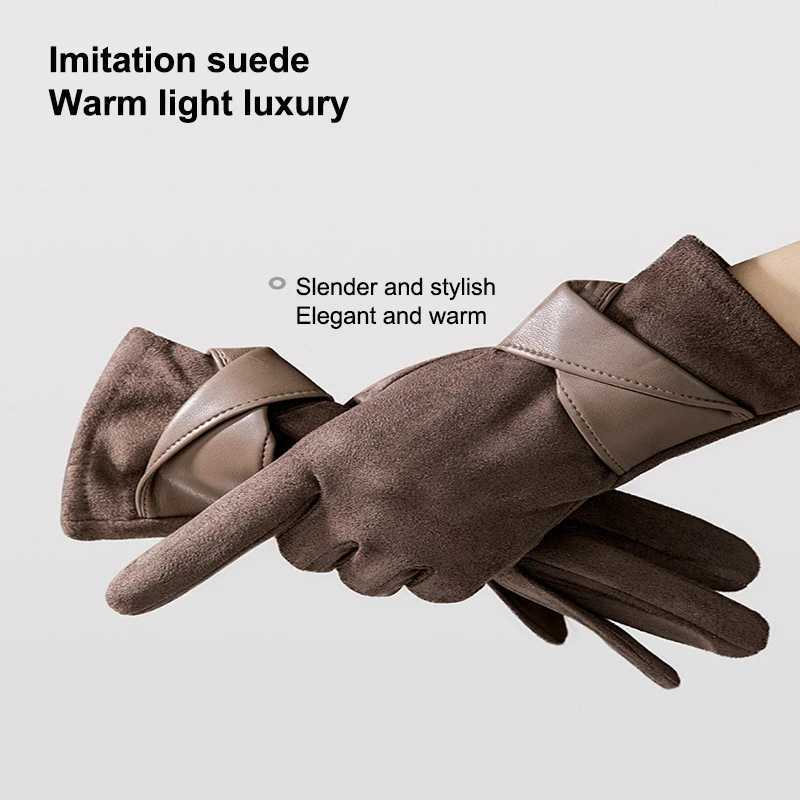 1Piar Warm Gloves With Velvet Suitable For Women To Use In Winter Touch Screen Elegant Bow Accessories Mountaineering Gloves M260311