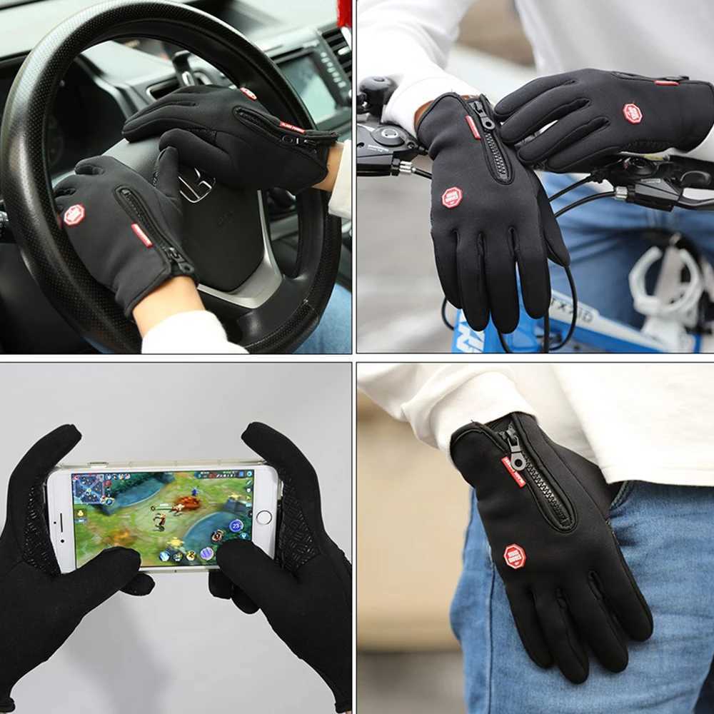 Winter Cycling Gloves Men Women Motorcycle Fleece Sport Zipper Autumn Touch Screen Warm Water-Repellent Windproof Non-slip Glove M260311