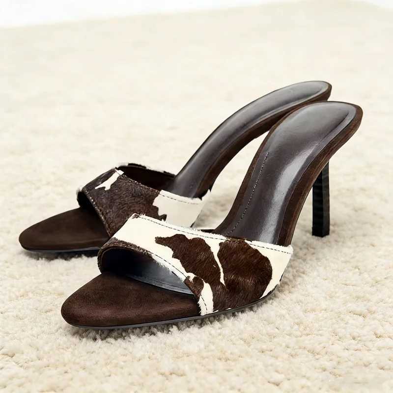 Suede Design Thin Heels Women Elegant High Heels Slide Female Summer Fashion Sandals Ladies Pantuflas Mujer K260311