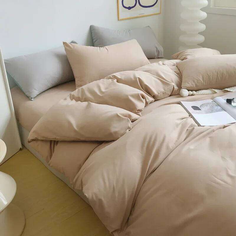 Solid Color Brushed Fabric Sets 4 Pieces Duvet Pillowcase Bedding Set Bed Sheet Quilt Cover Single Queen King Size H260311 - view 5