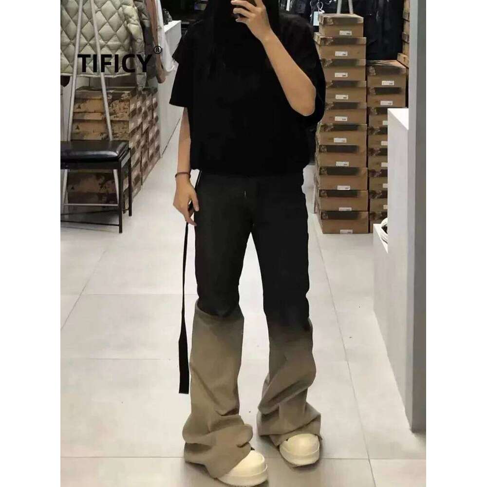 High Street Denim Men's Dark RO New Gradient Vintage Stacking Horn Micro Flared Jeans Pants Z260225