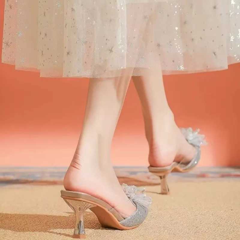 Womens Summer Shoes Wedding Party Versatile Woman High Heels Sandals Sweet Princess Beading Ankle-strap Ladies Dress Slippers K260311