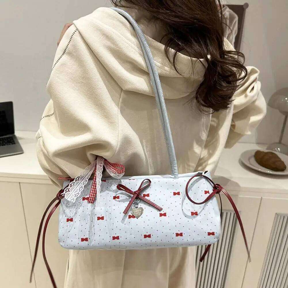 Korean Style High Aesthetic Butterfly Knot Women's Summer New Single Shoulder Underarm Fashion Polka Dot Handheld Small Bag XJ260311