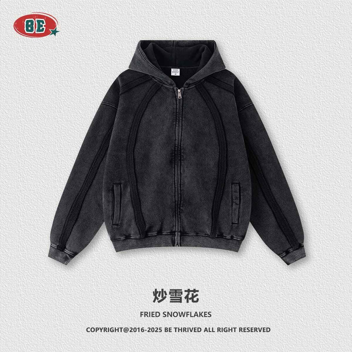 BE Mens Clothing 2025 Autumn American Style Trendy Brand Fleece Snowflake Zipper Sweatshirt Straight-Leg Pants Set for Men 250227