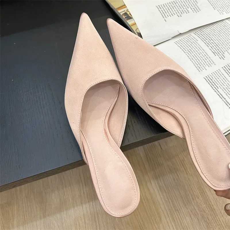 Fashion Concise Pointed Toe Women Thin Low Heels Casual Party Pumps Summer Slide Mules Shoes K260311