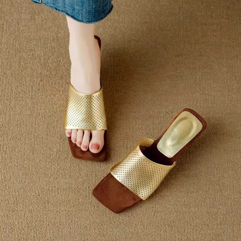 New Square Open Toe Wedge Sandals Women Elegant Genuine Leather Summer New Special-Shaped Heel Fashion Dress Party Shoes K260311