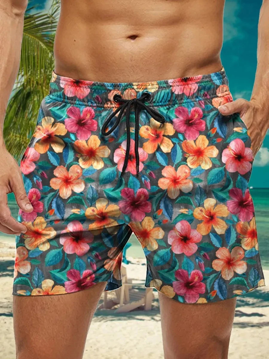 Mens Hawaiian Swim Trunks 3D Floral Print Beach Shorts Quick Dry Outdoor Leisure Sports Shorts Swimwear Fashion Mens Shorts 260311 - view 5