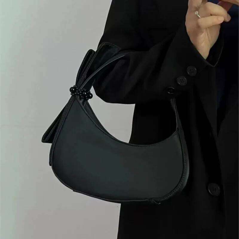 JIAERDI Sweet Cute Bow Tote Women Half Moon Shaped Large Capacity Shoulder Bag Ladies Elegant Lolita Black Handbag Chic 2025 XJ260311