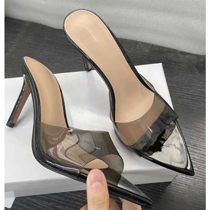 Fashion New Summer Womens High-heeled Sandals Simple Transparent High-heeled Stiletto Pointed Open-toed Mules K260311