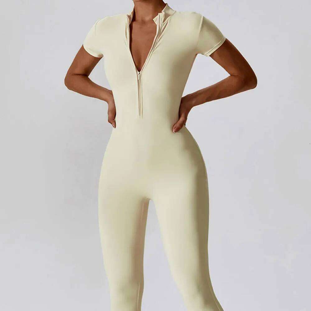 Yoga Set Women's Jumpsuits One-Piece Suit Zipper Short Sleeve Gym Push Up Workout Clothes Fitness Bodysuit Sportswear Tracksuit 26H0311