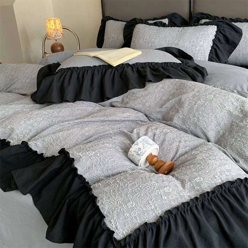 2025 New Monet washed sanded double-layer yarn three-dimensional jacquard large lace craft four-piece sheet set H260311