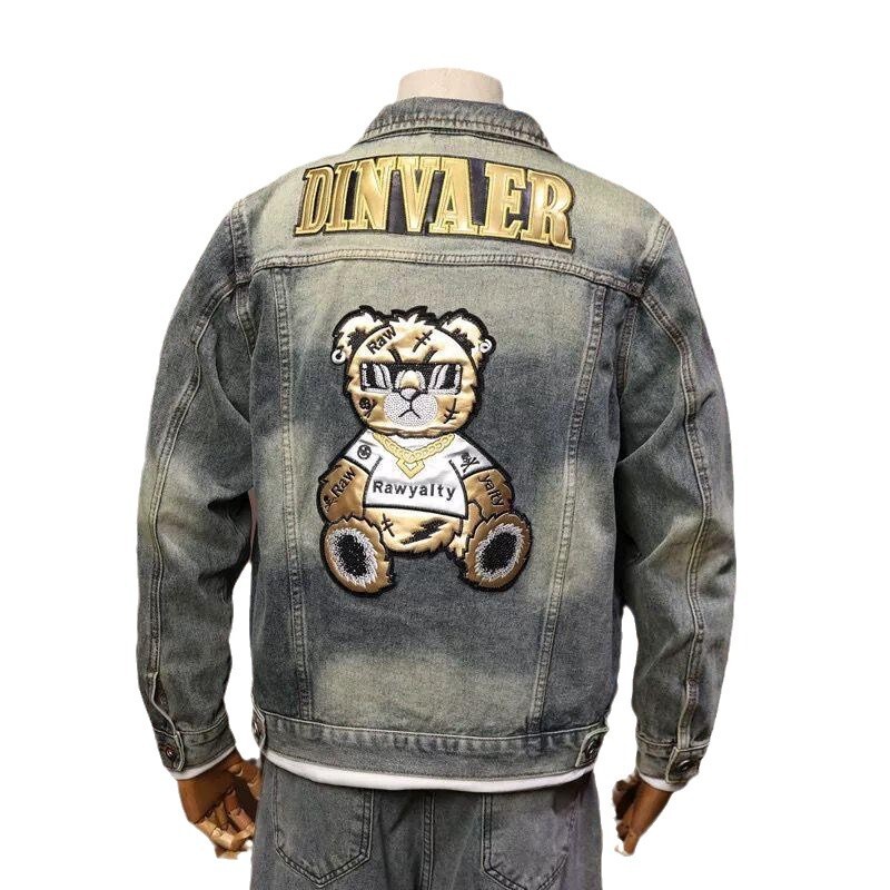 26 high luxury retro cool denim jacket men's autumn workwear casual jacket ins trendy brand embroidery plus size lapel wide top designer jacket p - view 3