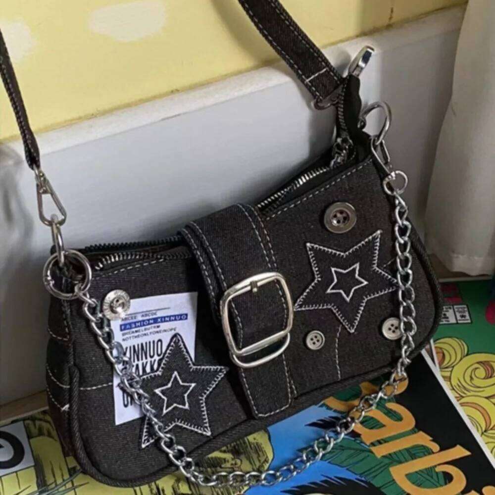 Vintage Denim Chain Underarm Y2K Girl Cowboy Purse Crossbody Shoulder Bag for Women Fashion Trendy Casual XJ260311