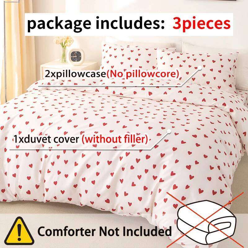 3pcs/set Small Red Heart Printed Set1 & 2 PillowcaseSoft And Skin-Friendly Duvet Cover Bedding Set For H260311