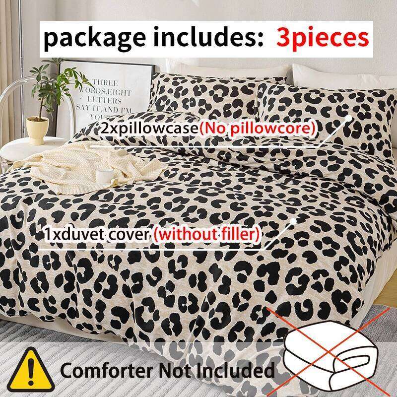 3pcs Leopard Print Set, Soft Skin-Friendly Bedding Set Includes 1 Duvet Cover And 2 Pillowcases H260311