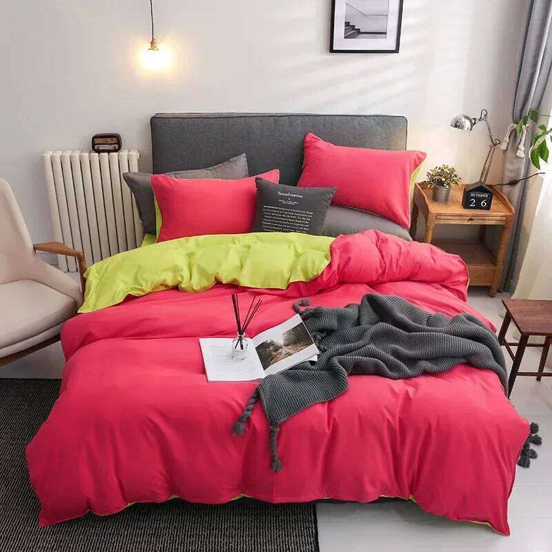 Nordic 3/4Pcs Solid Solor Bedding Set Home Duvet Sheet Quilt Cover AB Side Bedroom Decor Queen King Size H260311