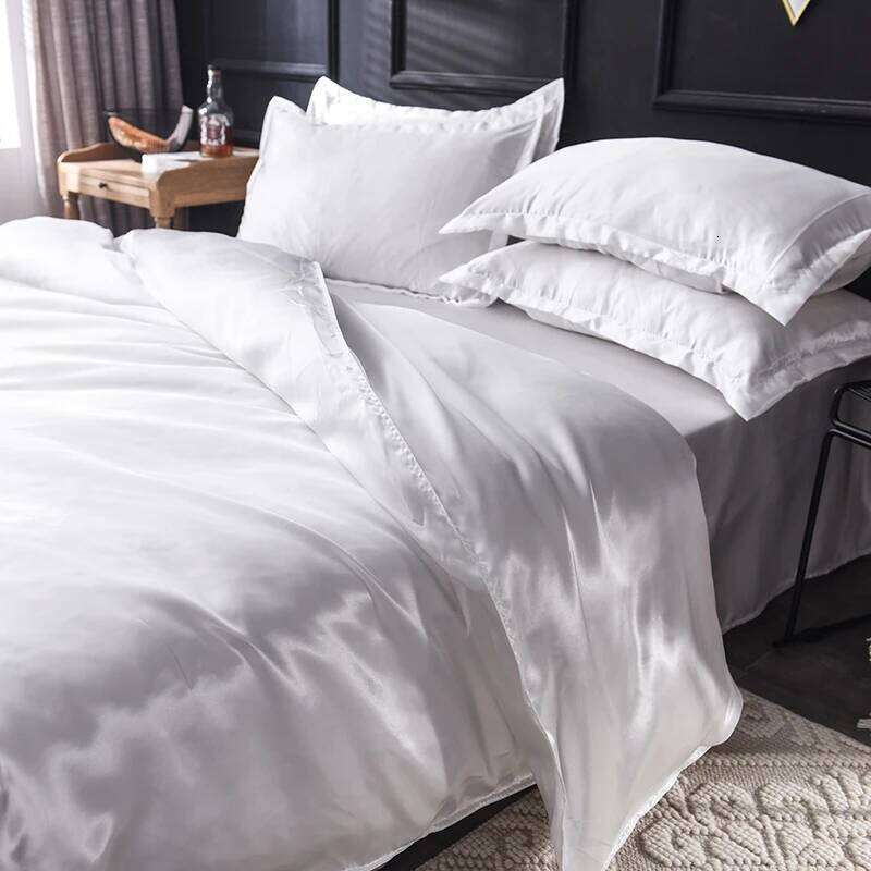 Solid Silk Bedding Set with Bed Sheet Duvet Cover Pillowcase Satin Single Couple Bedsheet King Queen Double Twin Size H260311 - view 7