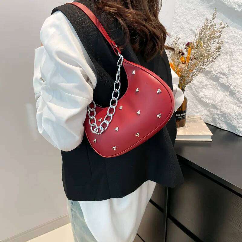 Versatile Heart Decoration Underarm Bags for Women Simple Fashion Ladies Y2k Shoulder Bag Pu Leather Portable Female Handbags XJ260311