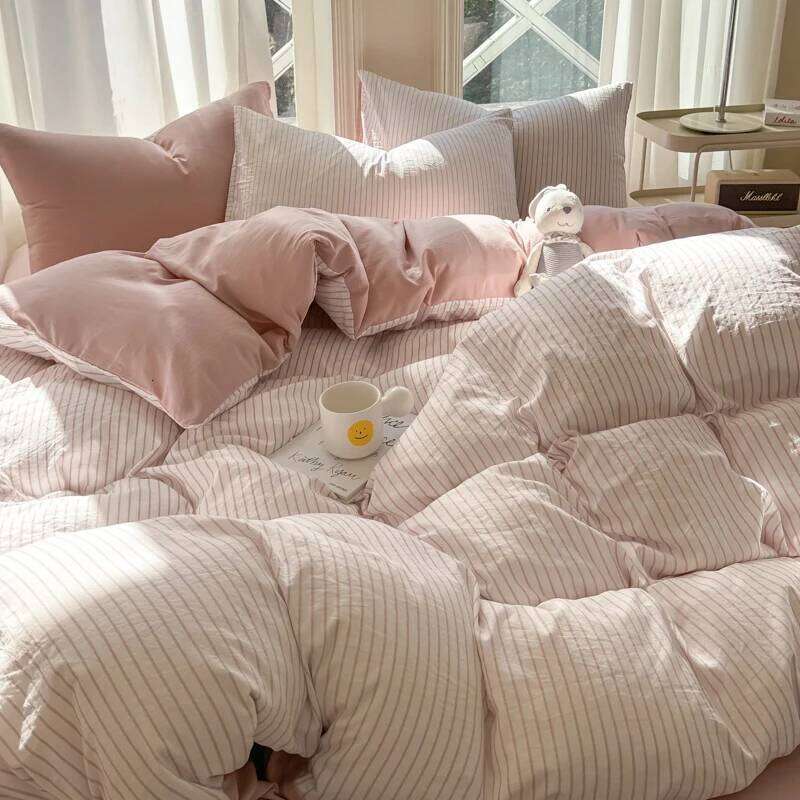 Pure Washed Cotton Stripe Style Bedding Simple Ins Duvet Cover Ultra Soft Comfortable Sheet Set Bed Linen Pillowcase H260311