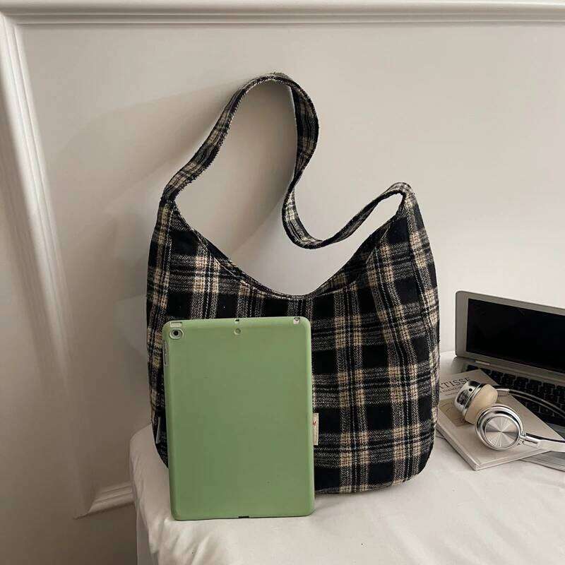 Stylish Checkered Hobo Retro Plaid Crossbody Bag Lightweight Canvas For Women Daily/Date | 2025 Fashion Trend XJ260311