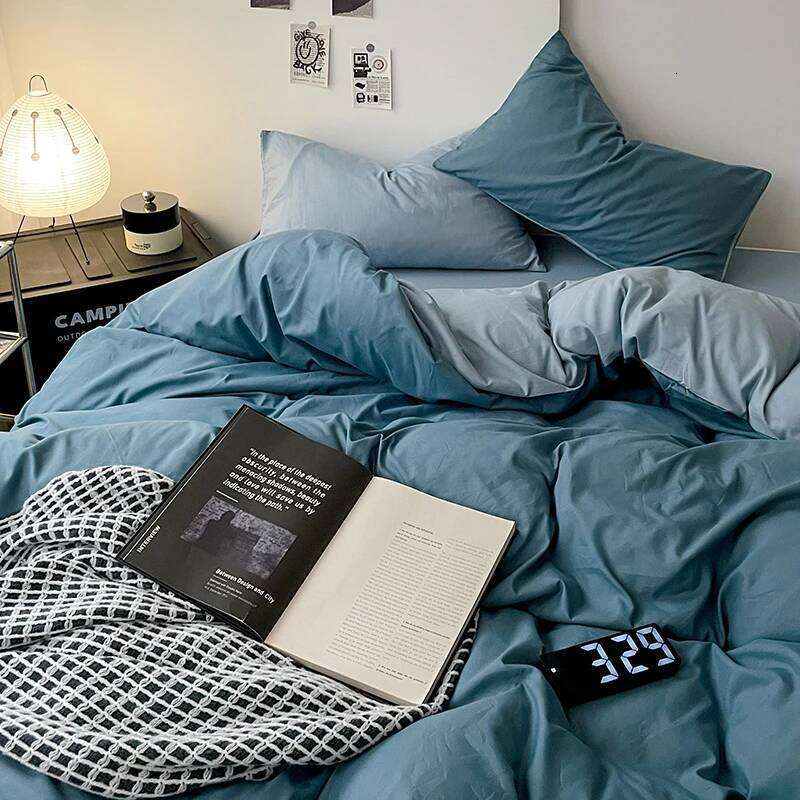 Simple Blue Solid Color Bedding Set Soft Brushed Duvet Covers Pillowcase for Girls Boys Twin Queen King Fashion Comforter Cover H260311 - view 3