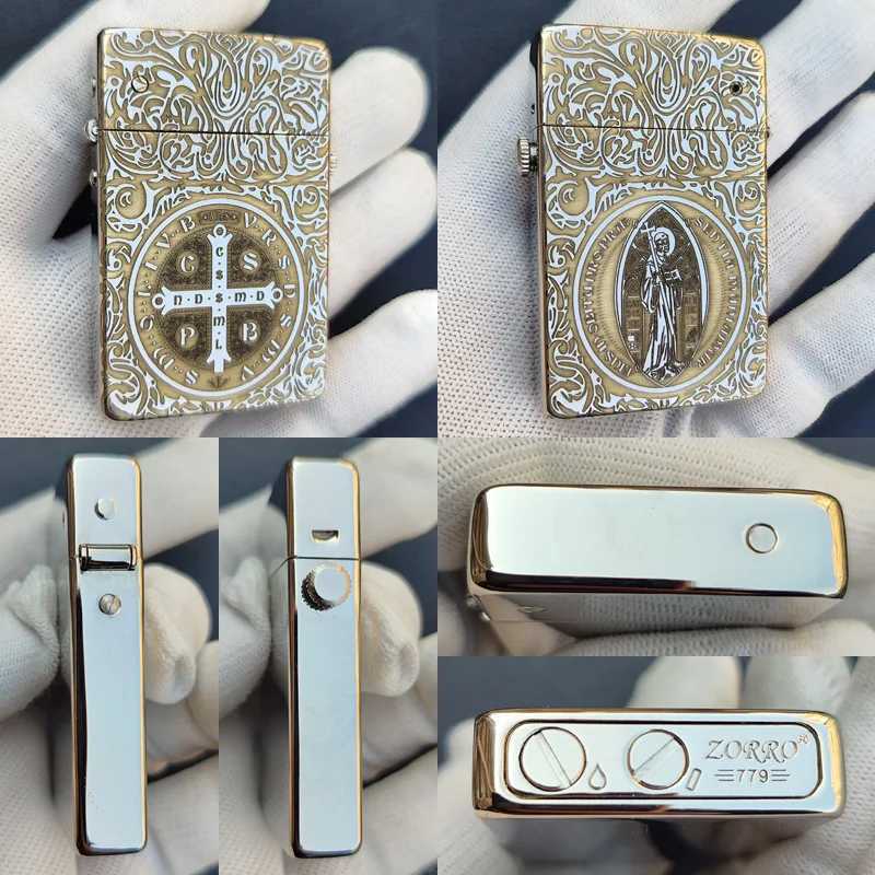 vintage Style Metal Lighter White Nickel Windproof Liquid Oil Lighter with Spring Action Gift for Men N260311