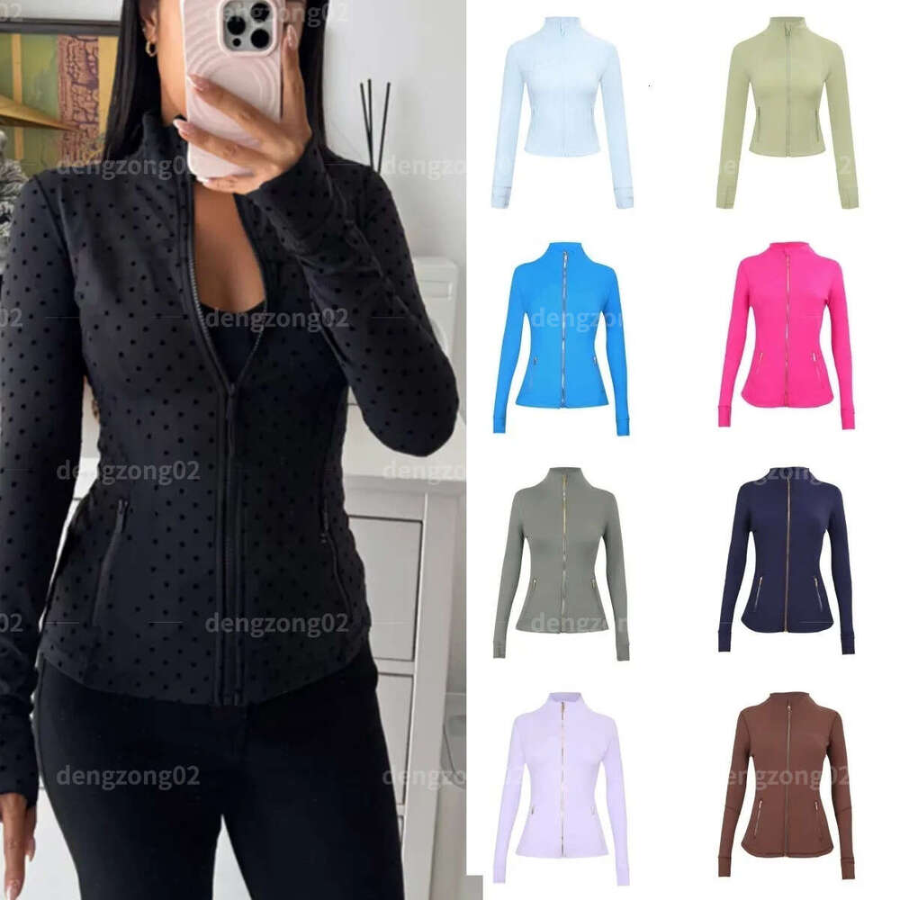 Women's Polka Dot Long Sleeve Sports Jacket with Zipper - Quick-Drying Fitness Coat