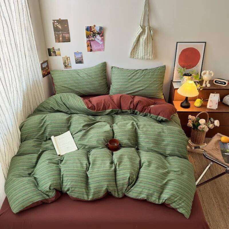 New plaid printing retro cloud double-layer yarn four-piece set, bedding, student dormitory single 3-piece set H260311 - view 6