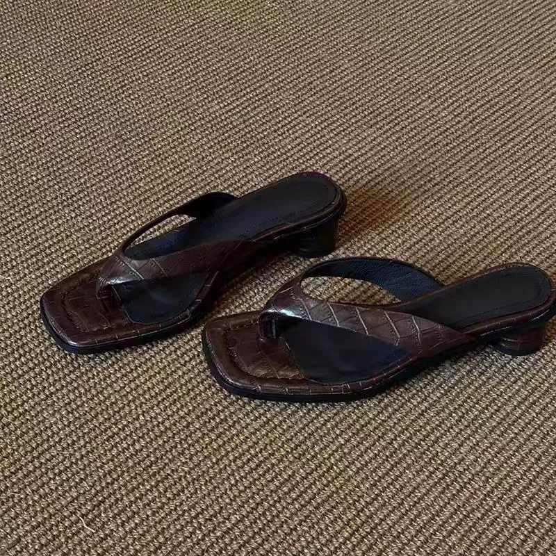 Mid Heels Clip Toe Slippers Women Chunky Shoes Heeled Sandals Summer 2025 Pumps Slides New Party Dress Elegant Mujer Sandalias K260311
