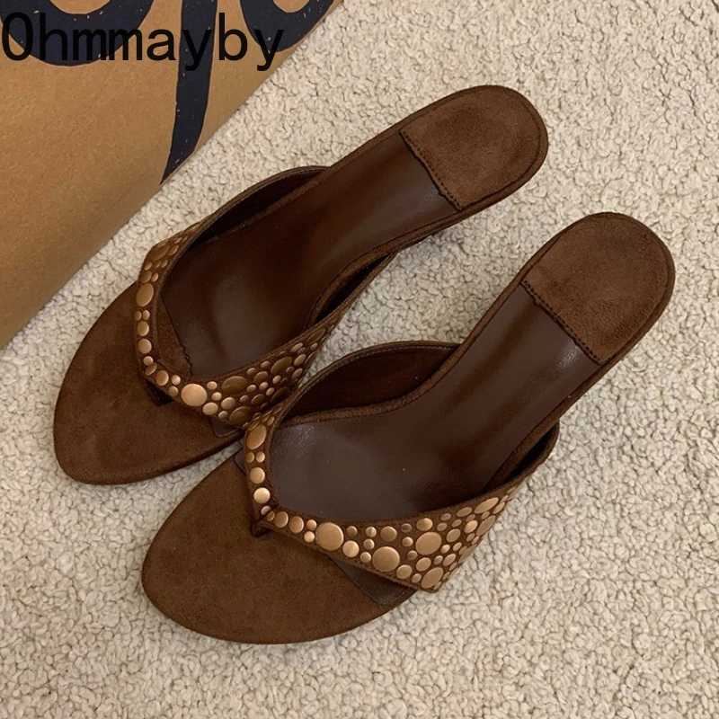Designer Vintage Clip Toe Women Elegant Low Heels Slide Shoes Fashion Stripper Party Dress Summer Flip Flop Shoes K260311
