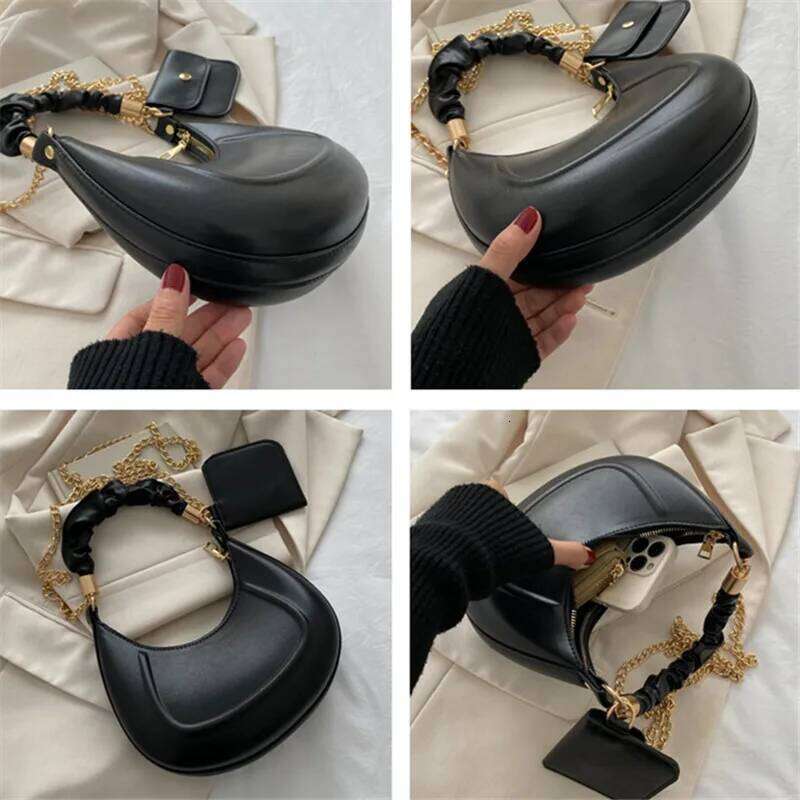 Solid Color Leather Handbag with Small Stylish Underarm Shoulder Fashion Pleated Tote Bag Simple Chain Cross Body Bags XJ260311