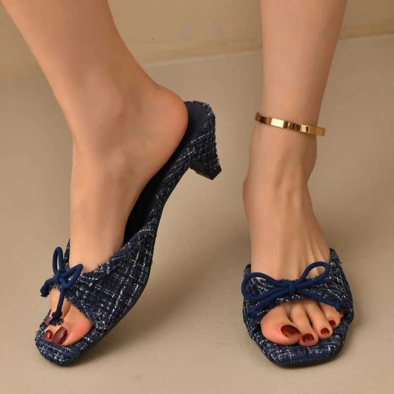 Designer Womens Butterfly-knot Street Style Square Toe Thick Heel Dress Shoes Spring Summer Concise Zapatos De Mujer K260311