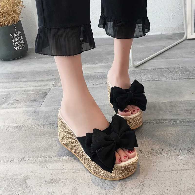 New summer womens wedge heel with bow platform sole plus size beach K260311