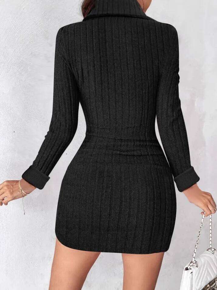 New autumn winter solid color V-neck fitted bodycon long sleeve dress for women from Europe and America. Z260311