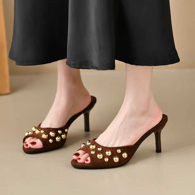 2025 New Summer Open Toe for Women Fashion Party Dress Shoes Ladies Elegant High Heel Slides K260311